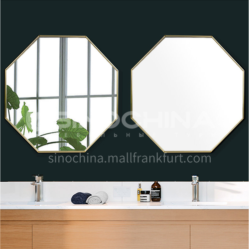 Aluminum alloy bathroom mirror, light luxury gold octagonal, wall-mounted makeup mirror, hallway decoration creative modeling, bathroom mirror
